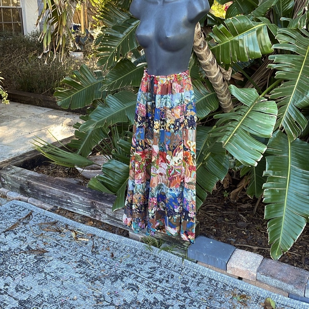 Patchwork tiered, bohemian floral cotton, full skirt - Picture 3 of 7
